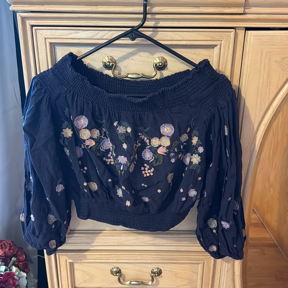 Free People Floral Embroidered Off-Shoulder Top